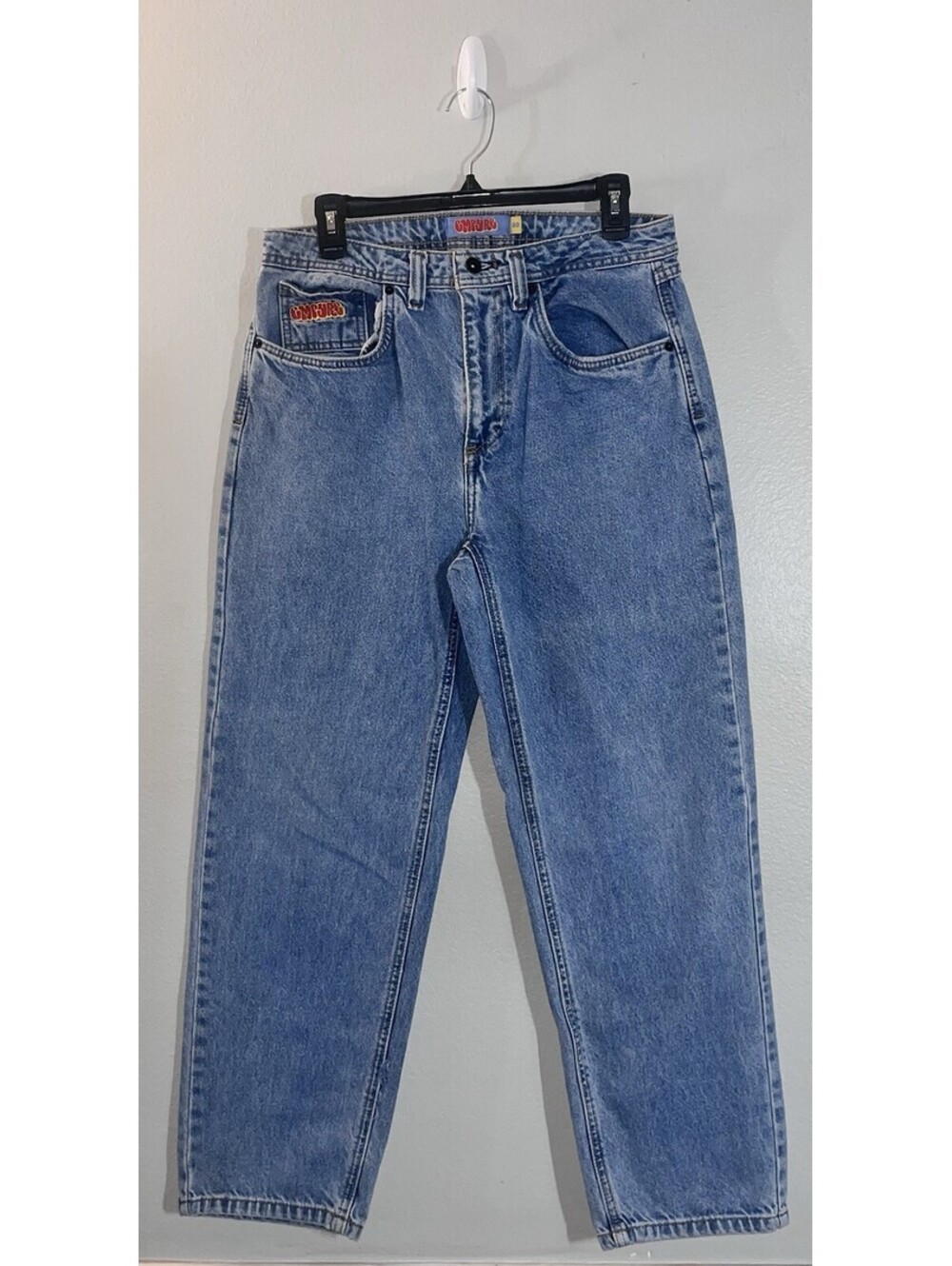 Empyre Baggy Jeans Mens 30 Blue Embroidered Relaxed Skater Grunge Unisex